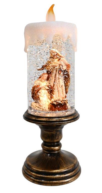 Glitter Swirl Nativity Pedestal Candle