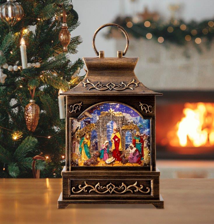 Glitter Swirl Musical Nativity Backdrop Lantern USB