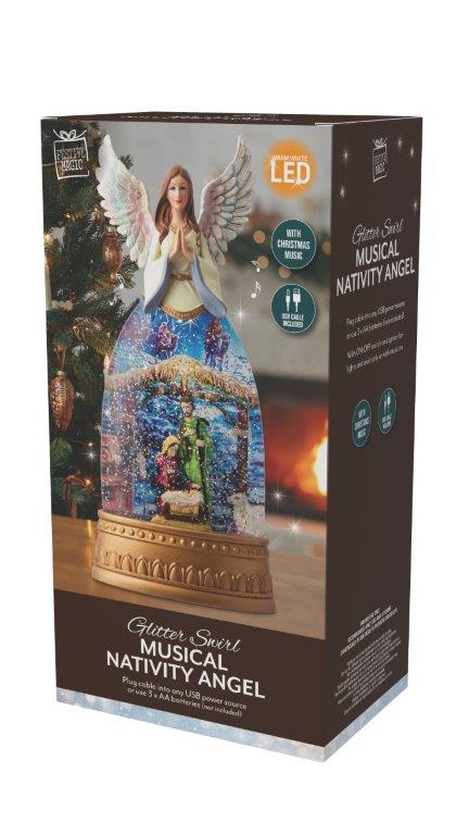 Glitter Swirl Musical Angel Nativity Scene