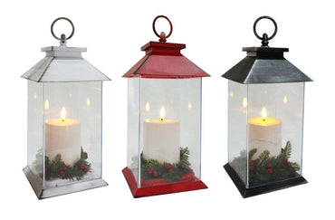 LED Pillar Candle Lantern With Berries