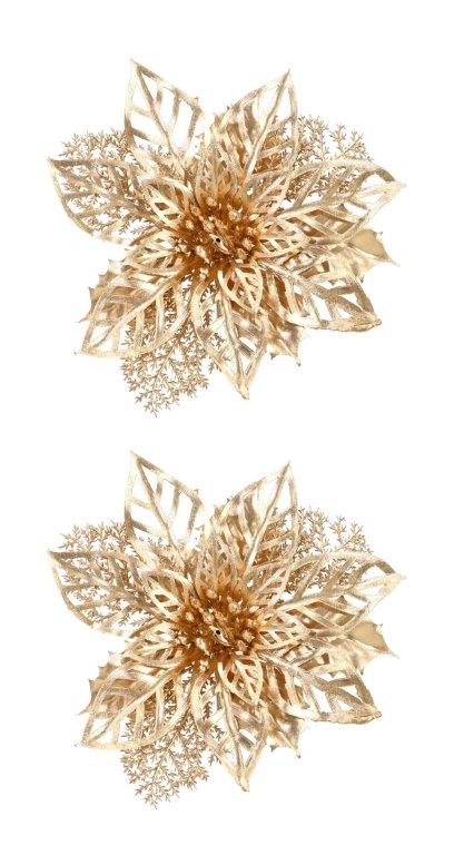 2 Pack Matte Metallic Poinsettia Clip