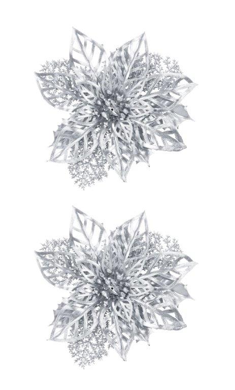 2 Pack Matte Metallic Poinsettia Clip