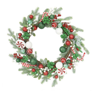 Pine Candy Cane Wreath 55cm