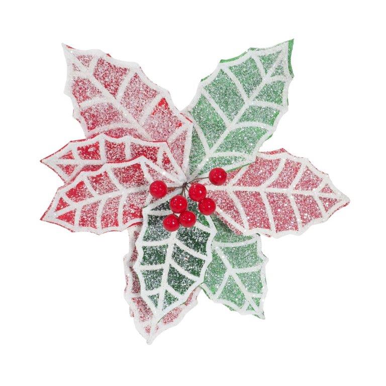 Poinsettia Frosted Holly Clip