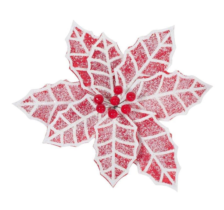 Poinsettia Frosted Holly Clip