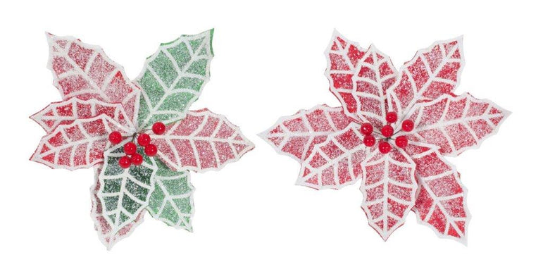 Poinsettia Frosted Holly Clip