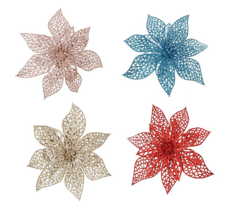 Poinsettia Glitter Wire Clip