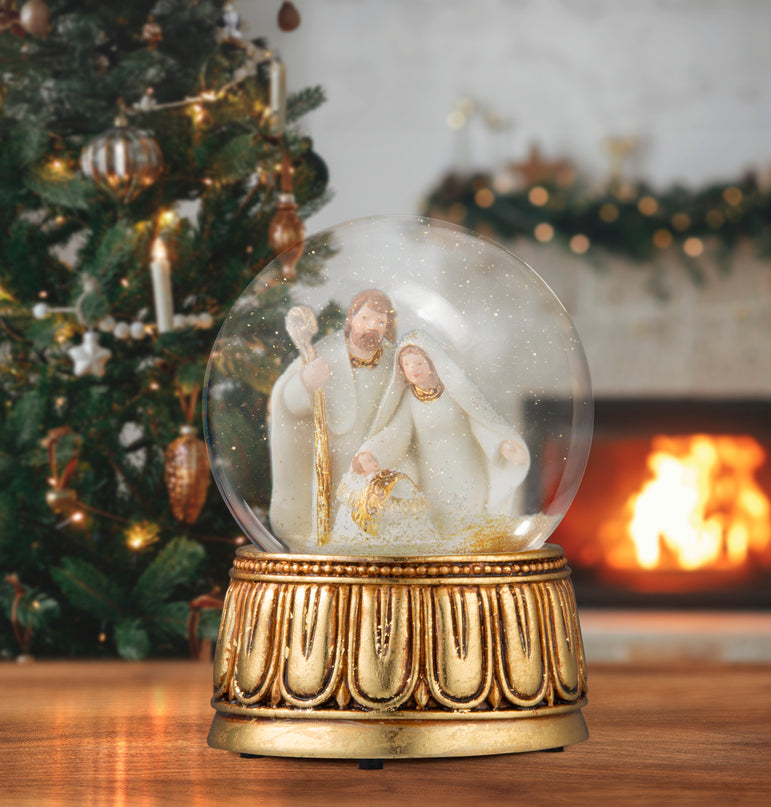 Nativity Water ball Gold Musical 10cm Asst