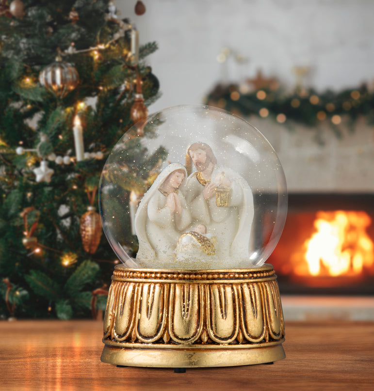 Nativity Water ball Gold Musical 10cm Asst