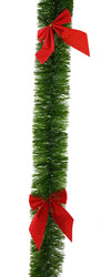 Green Tinsel with 6 Red Flocked Bows (2.4m) / 3m