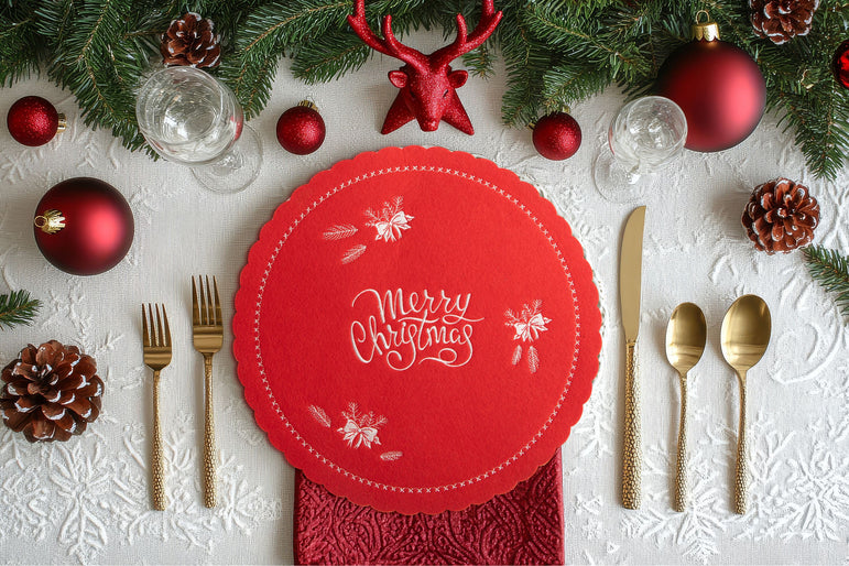 Christmas Placement Red Felt 35cm Asst