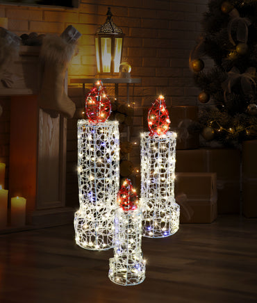 LED Candles Spun PVC 3pc Twinkle