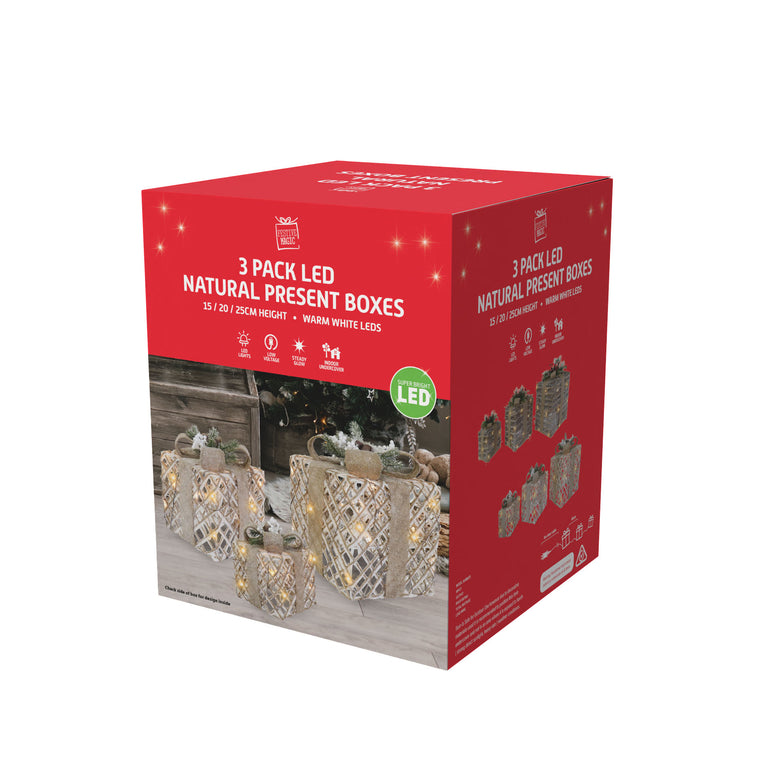 LED Berry Pine Presents Nutbell Topper 3pc Asst