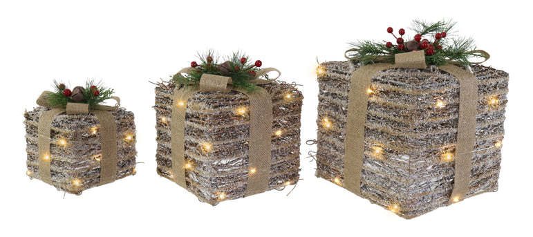 LED Berry Pine Presents Nutbell Topper 3pc Asst