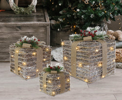 LED Berry Pine Presents Nutbell Topper 3pc Asst