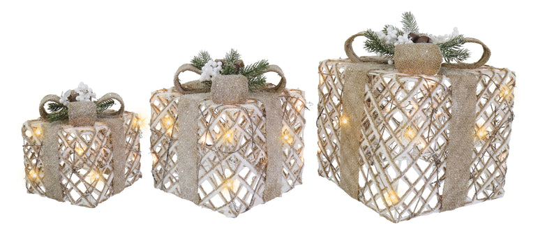 LED Berry Pine Presents Nutbell Topper 3pc Asst