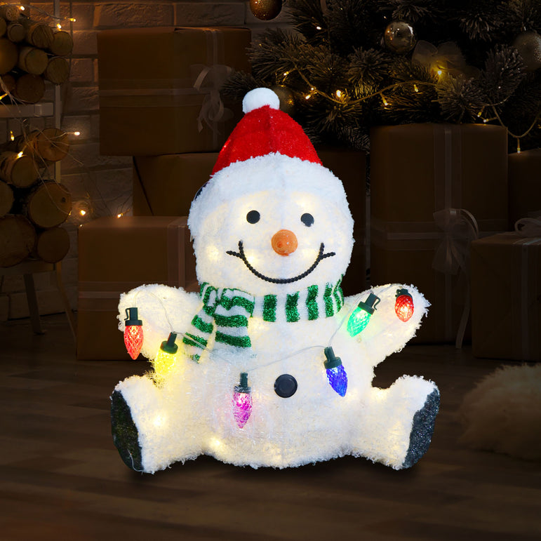 Solar USB Plush Snowman w/Lights Asst indoor - outdoor