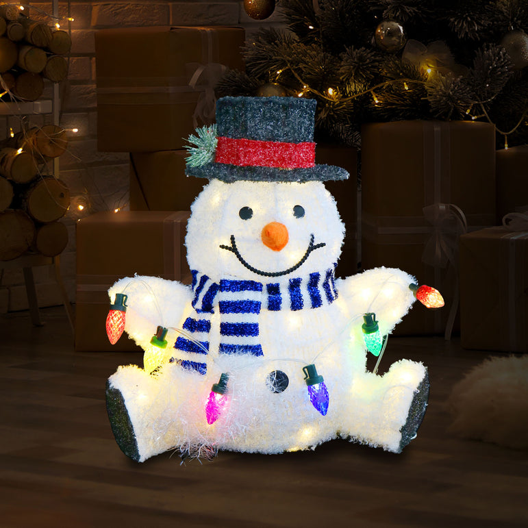 Solar USB Plush Snowman w/Lights Asst indoor - outdoor