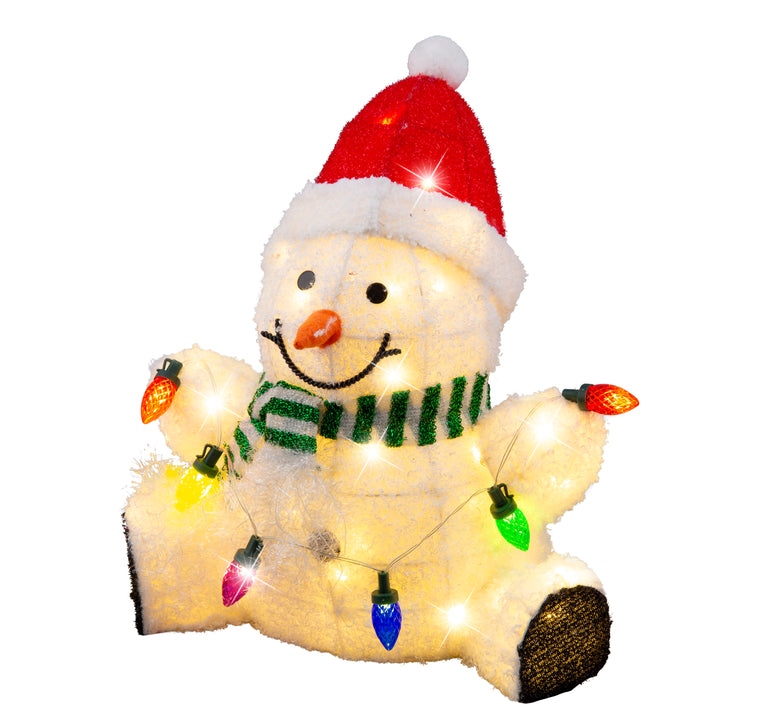 Solar USB Plush Snowman w/Lights Asst indoor - outdoor