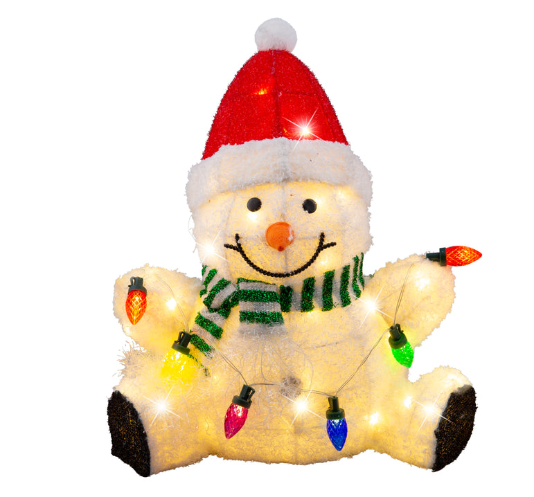 Solar USB Plush Snowman w/Lights Asst indoor - outdoor