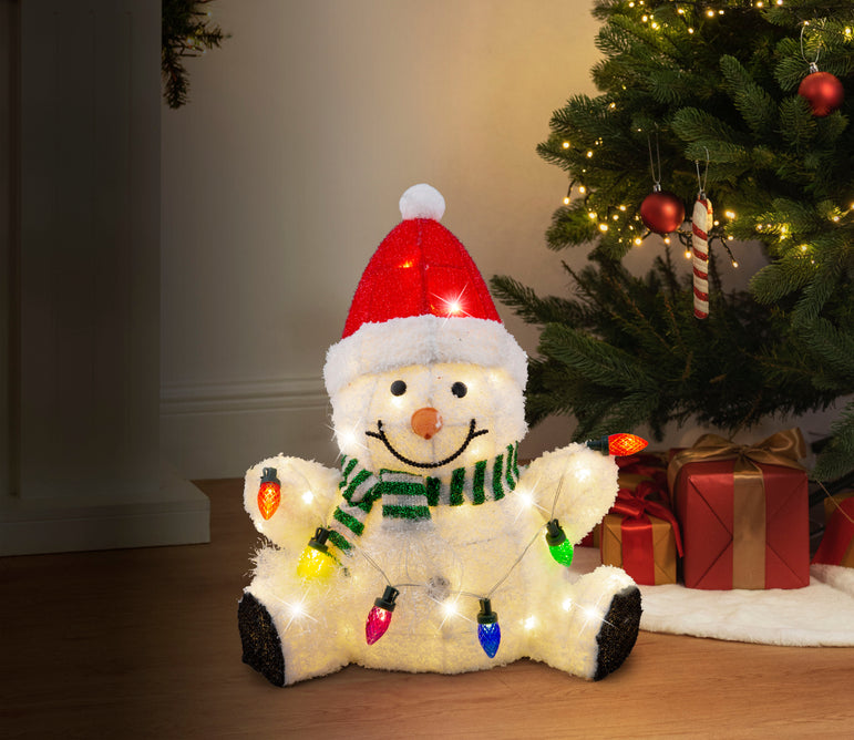 Solar USB Plush Snowman w/Lights Asst indoor - outdoor