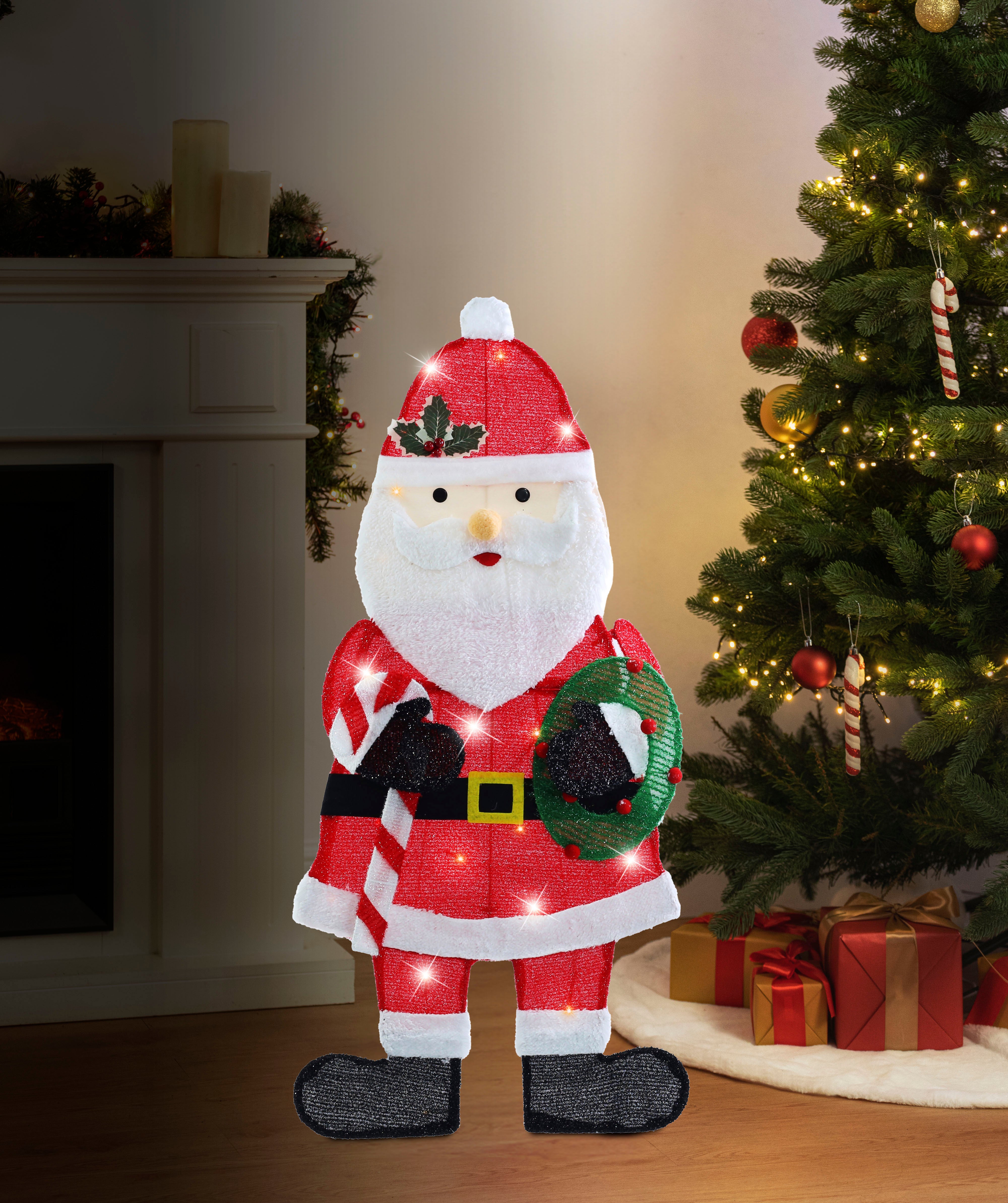 Solar USB Mesh Tinsel Santa 100cm indoor - outdoor