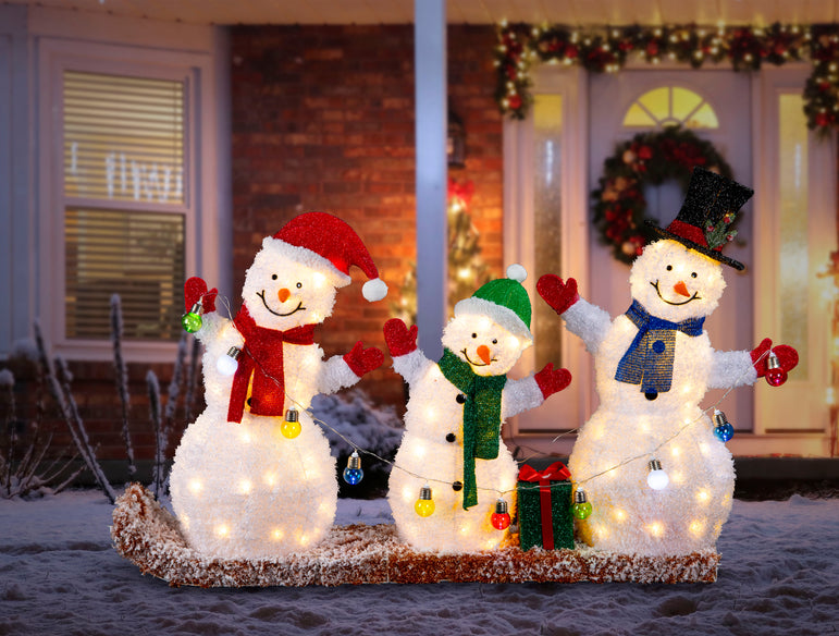LED Frosty Snowman Family On SLED