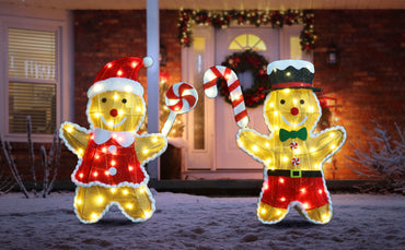 LED Mesh Tinsel Fancy Gingerbread Pair