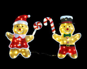 LED Mesh Tinsel Fancy Gingerbread Pair
