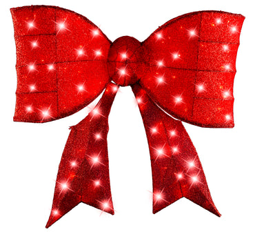 LED Mesh Tinsel Bow Red Twinkle