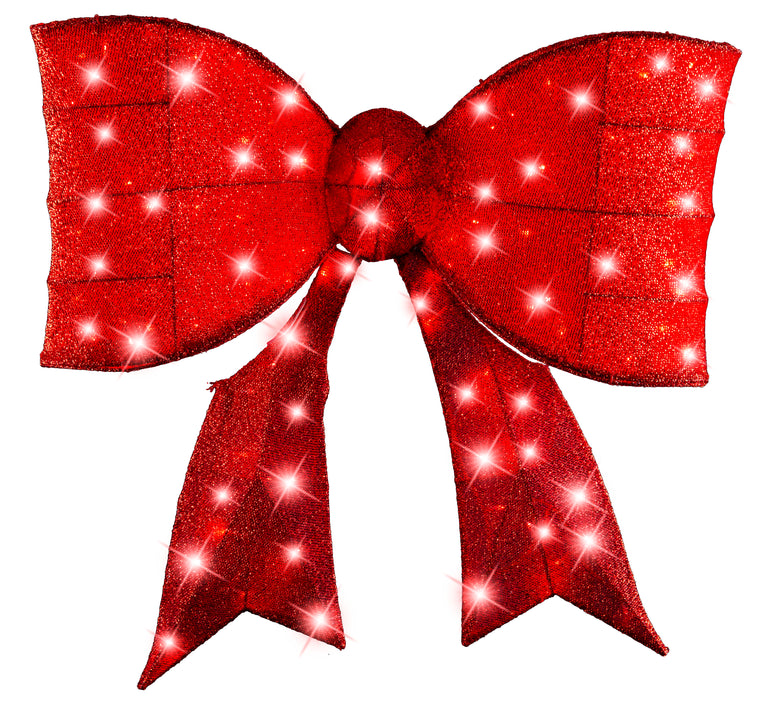 LED Mesh Tinsel Bow Red Twinkle