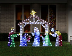 LED Mesh Tinsel Nativity Scene colourful outdoor indoor