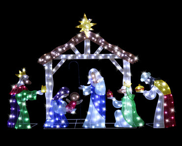 LED Mesh Tinsel Nativity Scene colourful outdoor indoor