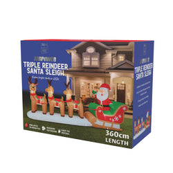 Inflatable Triple Reindeer Santa Sleigh 360cm