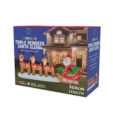 Inflatable Triple Reindeer Santa Sleigh 360cm