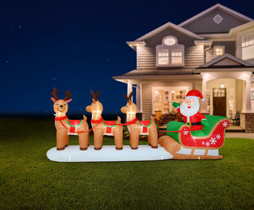 Inflatable Triple Reindeer Santa Sleigh 360cm