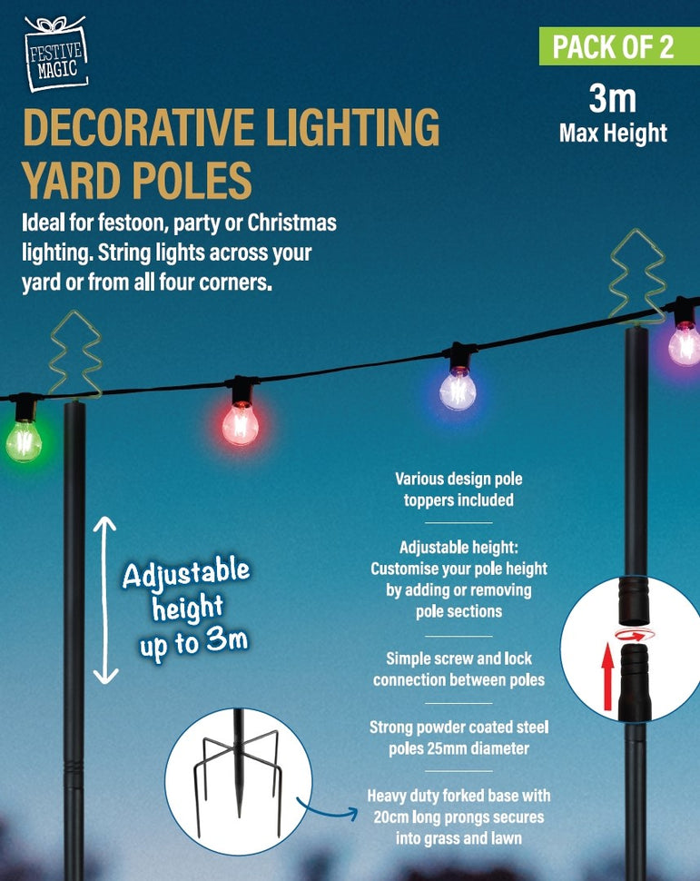 String/Festoon Light Poles 2pk adjustable to 3m