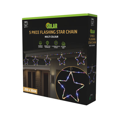 Solar LED Tube light 5pk Star Chain / 3D star / Multi Col
