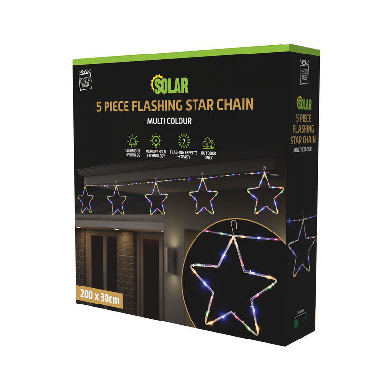 Solar LED Tube light 5pk Star Chain / 3D star / Multi Col