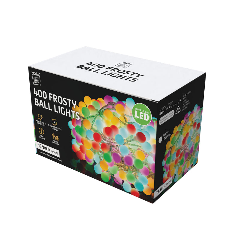 LED Frosted Ball Lights 400 Asst