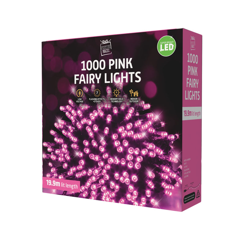 LED 1000 Fairy Lights - Clear wire 20m