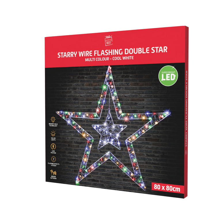 LED Starry Wire Snowflake / Stars 2-Tone Asst