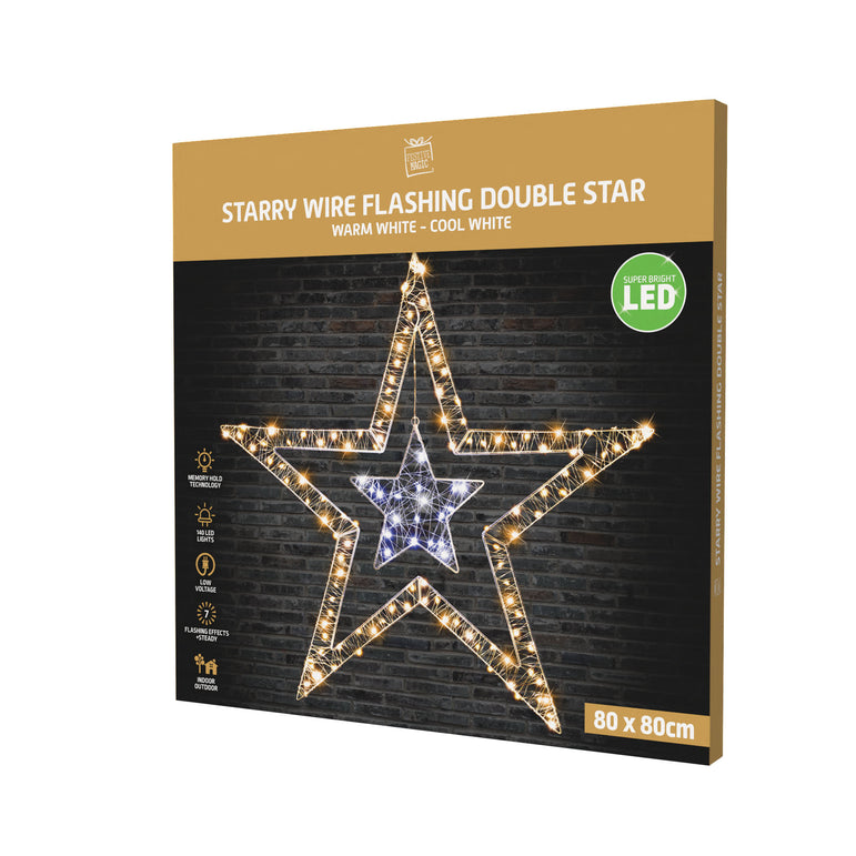 LED Starry Wire Snowflake / Stars 2-Tone Asst