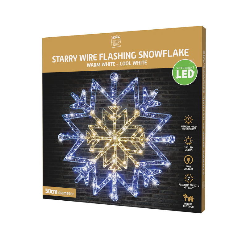 LED Starry Wire Snowflake / Stars 2-Tone Asst