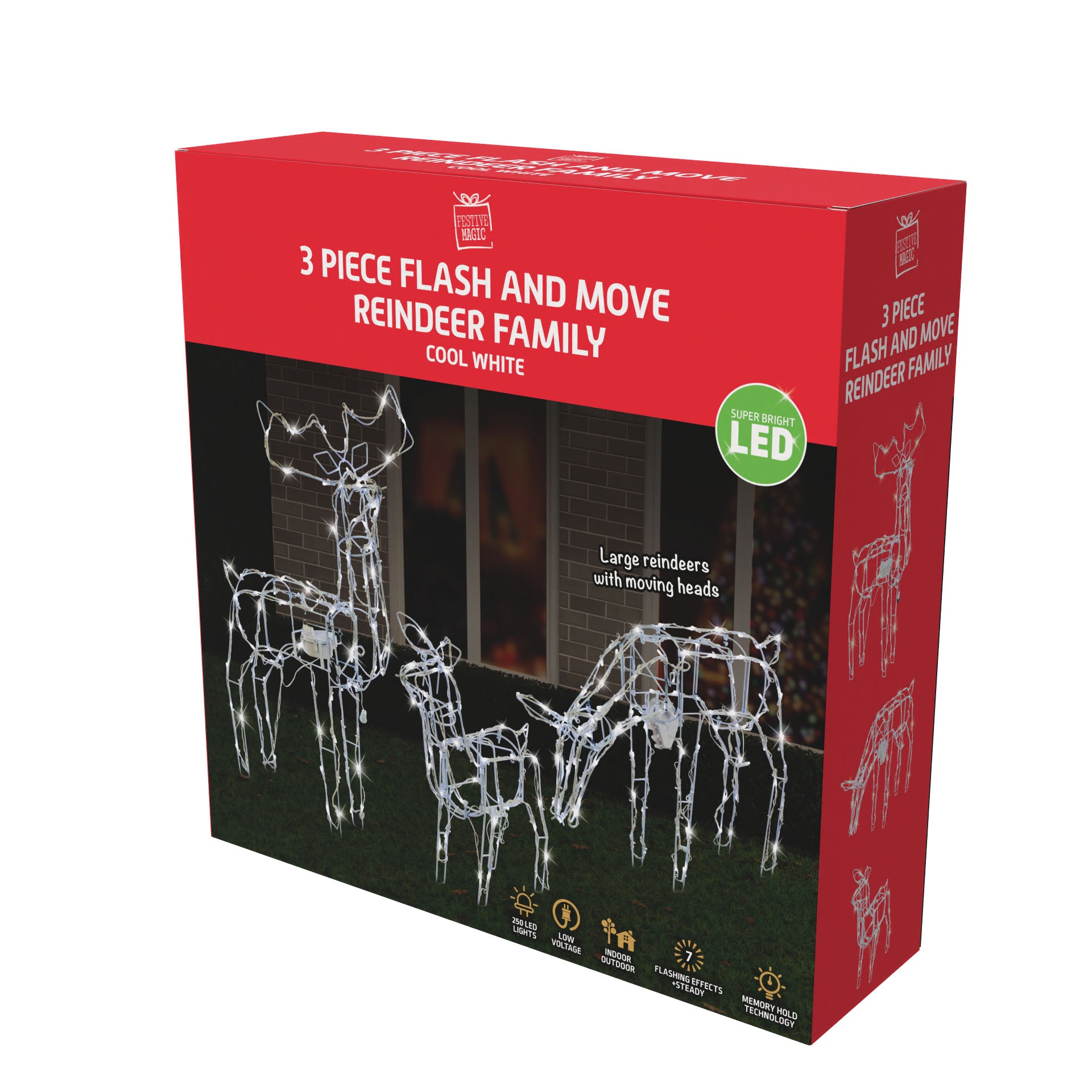 LED Reindeer Family Move And Flash 3pc