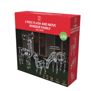 LED Reindeer Family Move And Flash 3pc