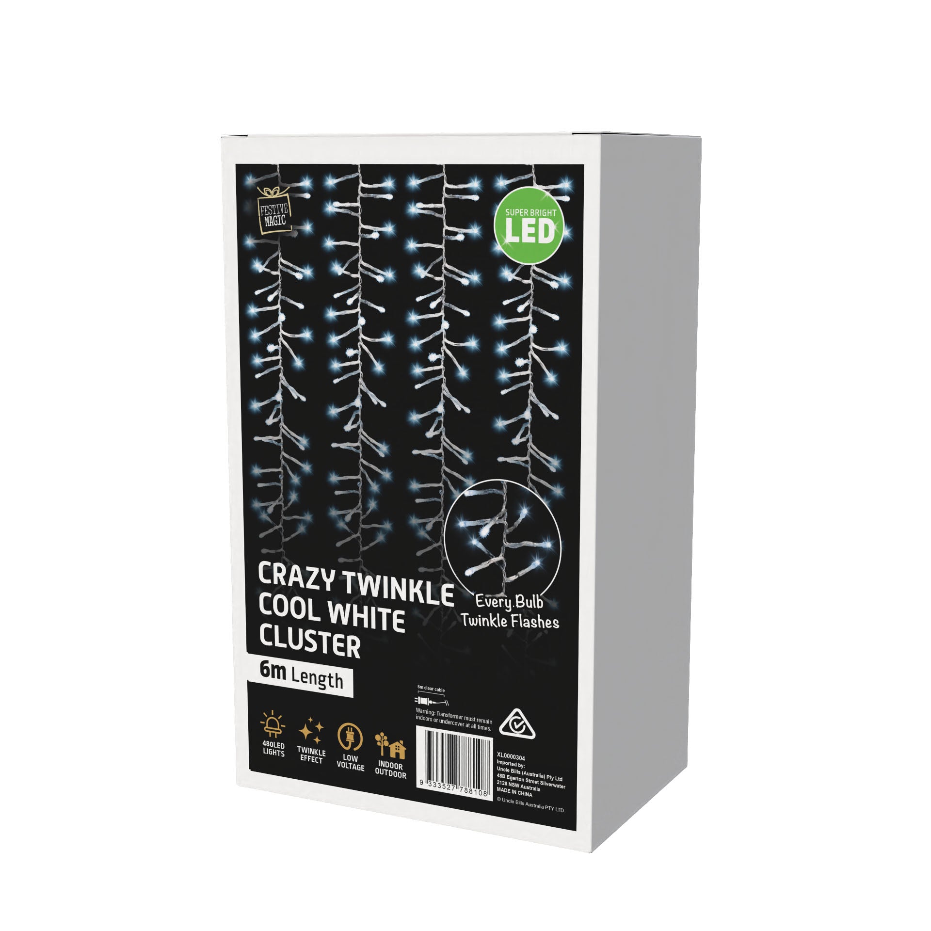 LED Cluster Crazy 100% Twinkle 6M Chain or 360m Curtain
