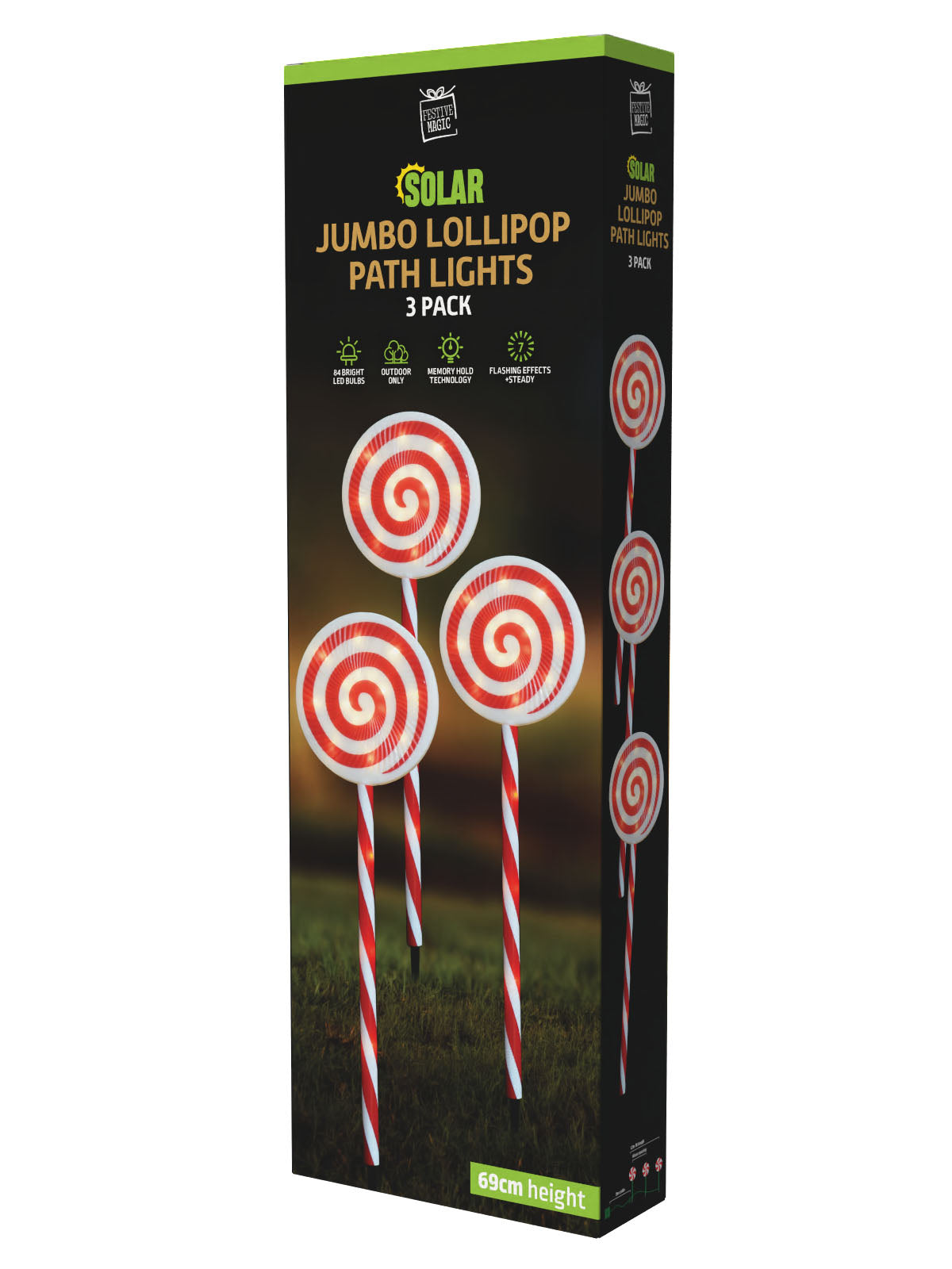 Solar LED Jumbo Path Lollipops 3pk Asst