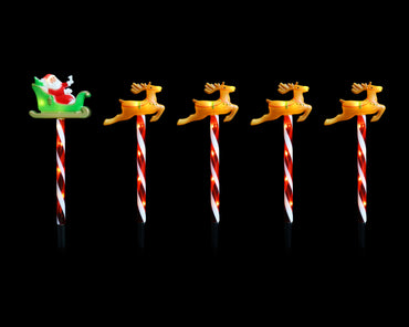 Solar Reindeers Santa Sleigh Path Lights 5pk