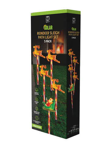 Solar Reindeers Santa Sleigh Path Lights 5pk
